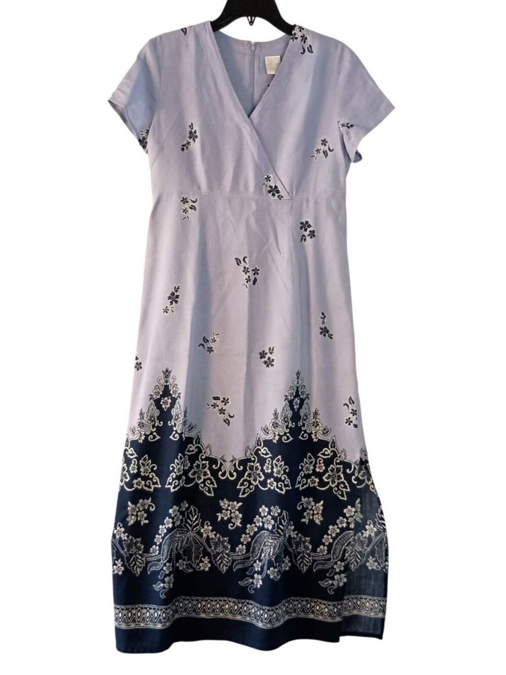 Emma & James Blue Floral Maxi Dress A Line V Neck Side Slit Size 8